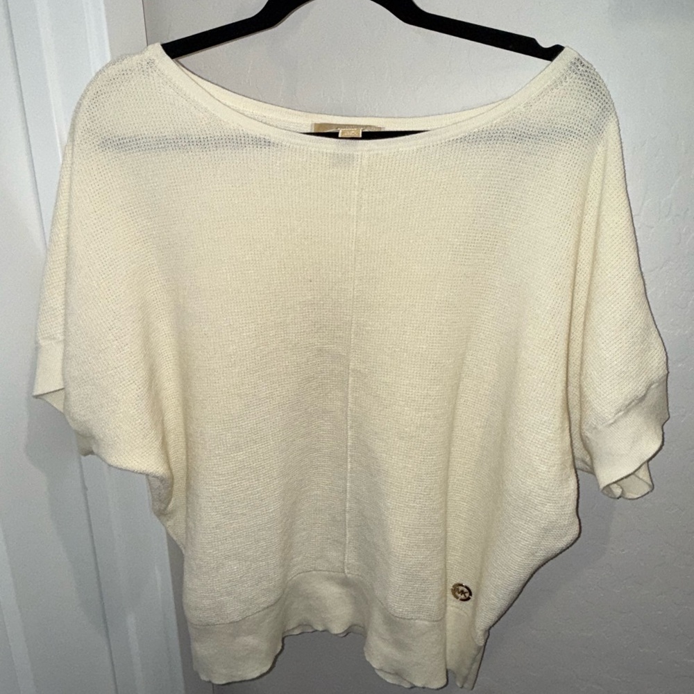 Michael Kors Cream Knit Short Sleeve Sweater size L like new